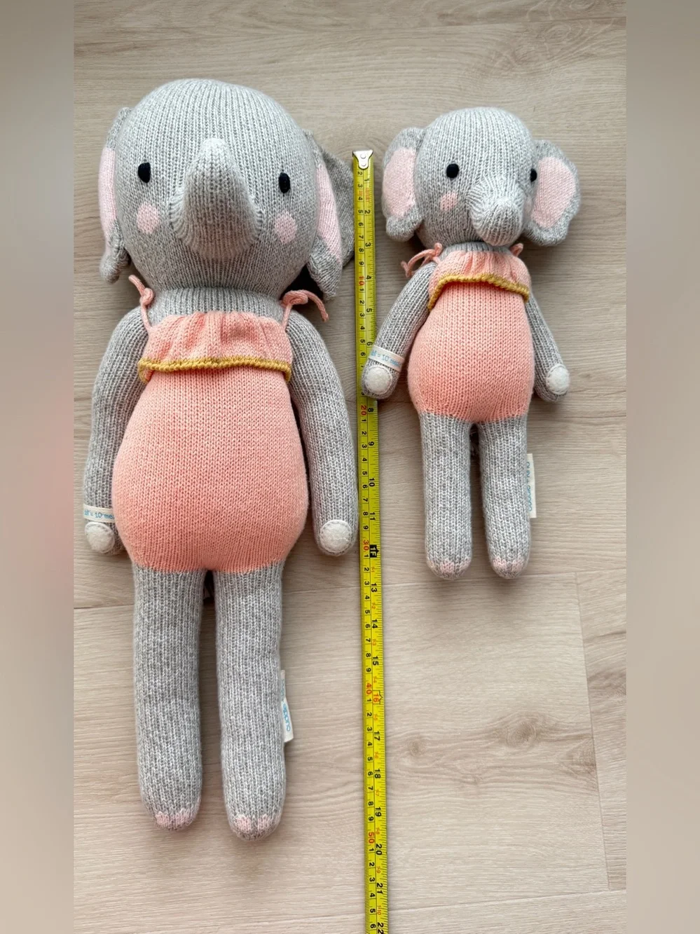 Cuddle + Kind RGray and Pink Elephant Knit Plush Toy - Kids Toys